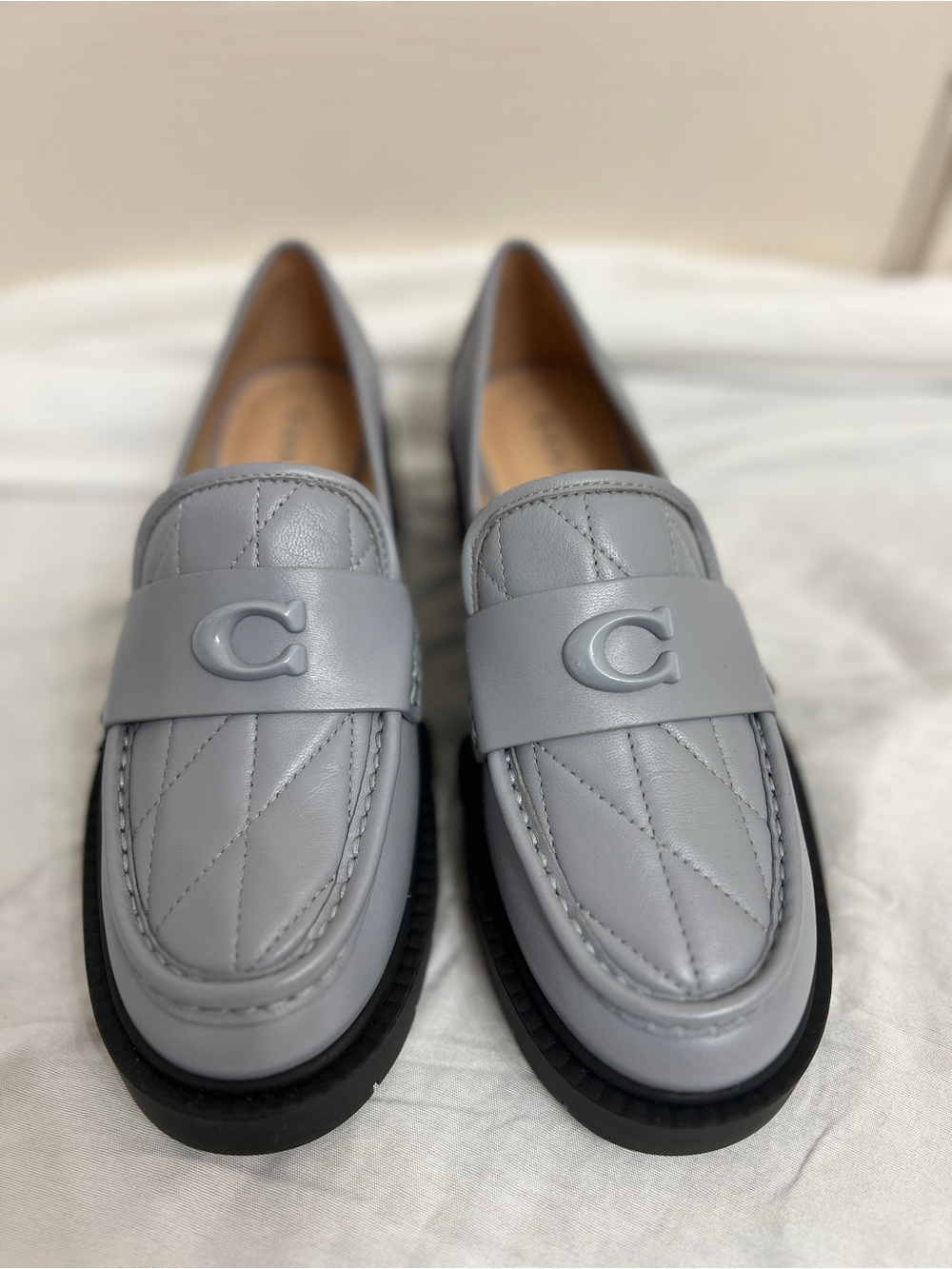 COACH Sculpted C Loafers Gray Leather Slip On Size 6